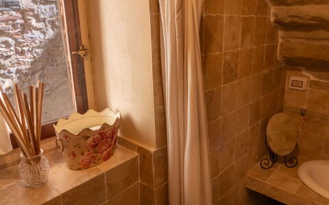 Il Pigionale: Parete, Idraulico Fixture, Pavimentazione, Interior Design, Bagno, Pavimento, Lavandino Del Bagno, Marrone, Rubinetto, Illuminazione