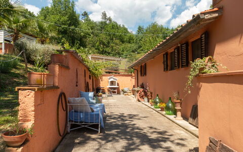 Podere Il Doccio: Parete, Vaso Di Fiori, Porta, Pianta Della Casa, Hacienda, Cortile, Shade, Brick, Balcone, Flagstone