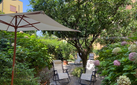 Casa Mary - Levanto: Verde, Mobilia, Ombrello, Mobili Da Esterno, Arbusto, Sedia, Vaso Di Fiori, Giardino, Shade