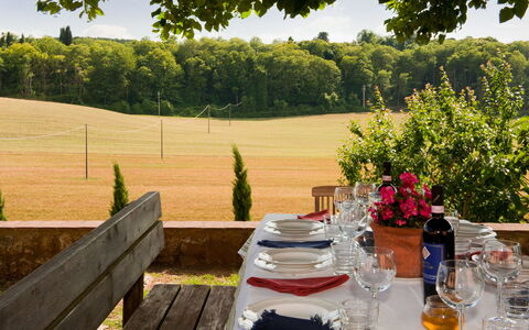 Villa Le Caggia: Proprietà, Albero, Erba, Tavolo, Paesaggio, Prato, Immobiliare, Backyard, Giardino, Casa
