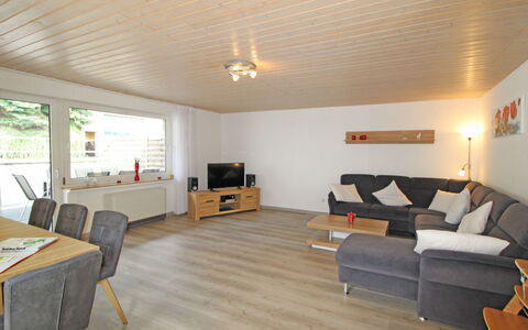 Eifelnatur (Haus 3): Mobilia, Tavolo, Proprietà, Divano, Comfort, Legna, Interior Design, Illuminazione, Pavimentazione, Soggiorno