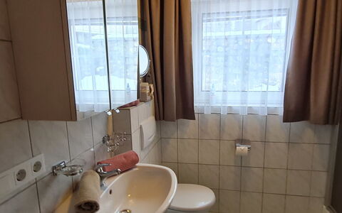 Prutz Kaunertal 658: Marrone, Specchio, Idraulico Fixture, Rubinetto, Lavello, Lavandino Del Bagno, Finestra, Tenda, Bagno, Legna