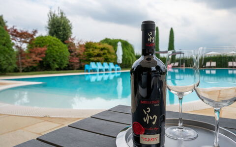 Villa Carlotta: Acqua, Nube, Cielo, Bottiglia, Tavola, Bicchieri, Piscina, Barware