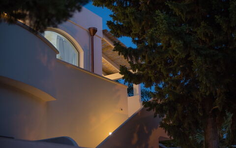 Casa Bianca: Blu, Cielo, Architettura, Luce, Albero, Notte, Costruzione, Casa, Sera, Pianta