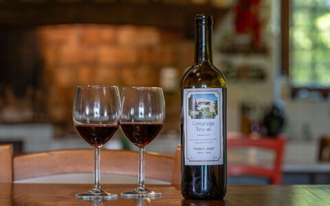Podere a Lafi: Tavola, Bicchieri, Bottiglia, Vino, Bicchiere Di Vino, Barware, Bottiglia Di Vetro, Stemware