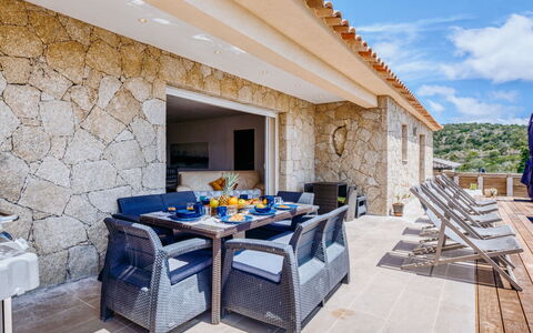 Villa Belios: Proprietà, Mobilia, Tavolo, Costruzione, Azzurro, Cielo, Sedia, Shade, Interior Design, Mobili Da Esterno