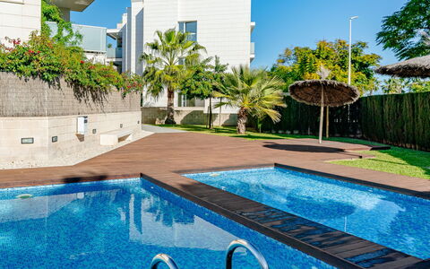 Jávea 734: Piscina, Appartamento, Condominio, Ricorrere, Shade, Giardino, Landscaping, Eco Hotel, Mobili Da Esterno