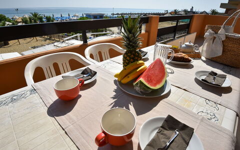Vistamare: Pianta, Tavolo, Cielo, Tavola, Cibo, Pianta Della Casa, Interior Design, Dishware, Finestra, Albero