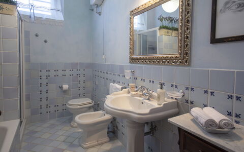 Villa Asciolo: Idraulico Fixture, Blu, Architettura, Lavandino Del Bagno, Camera, Interior Design, Proprietà, Parete, Piastrella, Viola