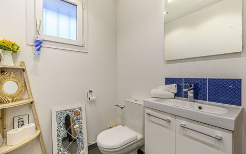 Bretagne: Specchio, Proprietà, Idraulico Fixture, Finestra, Toilet Seat, Mobiletto Del Bagno, Bagno, Azzurro, Blu, Viola