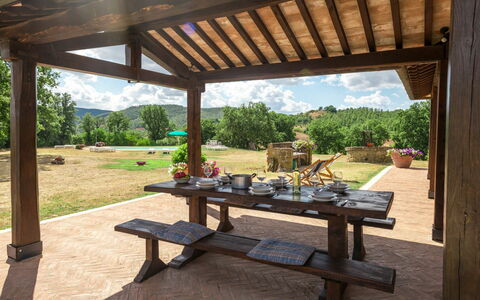 Casale Poggio Lupinaio: Pianta, Cielo, Proprietà, Tavolo, Shade, Legna, Interior Design, Albero, Mobili Da Esterno, Panchina