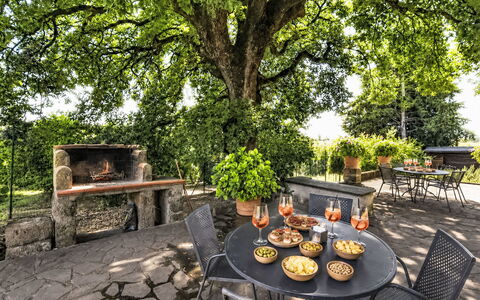 La Quercia: Mobilia, Mobili Da Esterno, Tavolo, Giardino, Tavolo Esterno, Sedia, Shade, Primavera, Tronco, Luce Del Sole