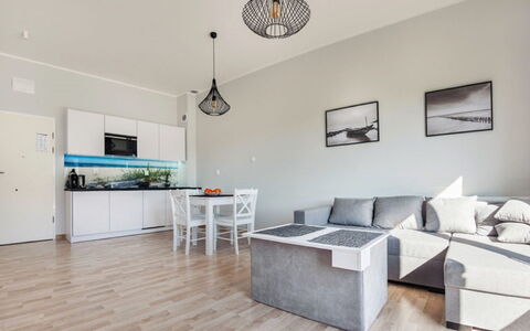 Grzybowo Seaside: Proprietà, Mobilia, Divano, Tavolo, Legna, Interior Design, Soggiorno, Cornice, Pavimentazione