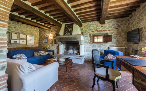 Villa Chio: Tavolo, Mobilia, Divano, Blu, Sedia, Azzurro, Soggiorno, Cornice, Interior Design, Legna