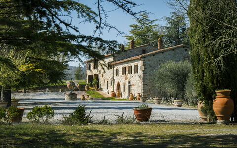 Villa Di Gaiole: Pianta, Costruzione, Cielo, Finestra, Vaso Di Fiori, Albero, Casa, Erba, Paesaggio, Facciata