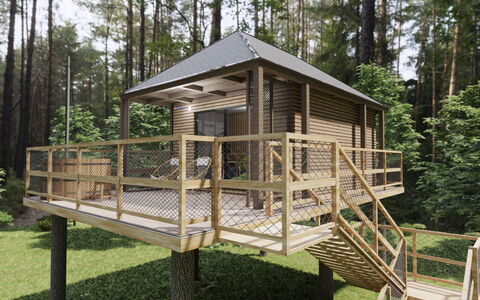 Premium Baumhaus mit 1 Schlafzimmer: Pianta, Costruzione, Albero, Legna, Ruota, Shade, Cielo, Finestra, Casa, Paesaggio