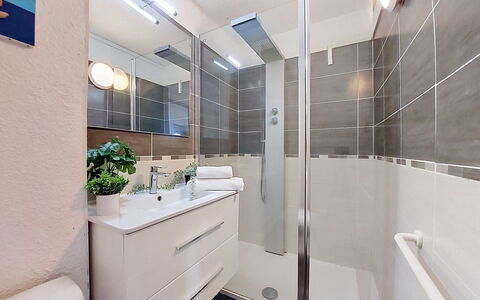 Le Barcarès 966: Idraulico Fixture, Bagno, Interior Design, Pavimentazione, Idraulico, Pavimento, Mobiletto Del Bagno, Lavello, Specchio, Lavandino Del Bagno