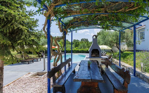 Labin 389: Blu, Shade, Giardino, Tempo Libero, Landscaping, Struttura Esterna, Mobili Da Esterno, Banco, Pergola, Backyard