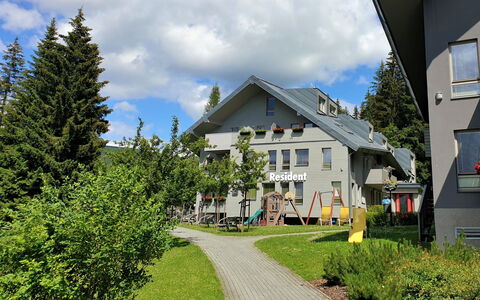 Harrachov 600: Albero, Casa, Casa, Zona Residenziale, Insediamento Umano, Villetta, Estate, Cortile, Prato, Larice
