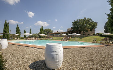 Villa Sulle Crete: Acqua, Cielo, Pianta, Nube, Risorse Idriche, Giorno, Piscina, Albero, Lotto, Erba