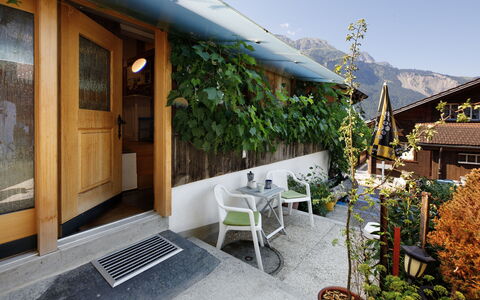 Brienzwiler 125: Vaso Di Fiori, Shade, Pianta Della Casa, Color Legno, Sedia, Eco Hotel, Ristorante, Balcone