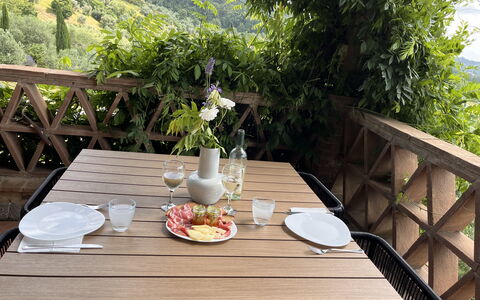 Villa Monticello: Tavolo, Tavola, Mobilia, Cibo, Proprietà, Pianta, Dishware, Tavolo Esterno, Sedia, Piatto
