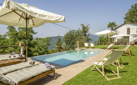 Casa Aurora - Recco, Liguria: Mobilia, Pianta, Cielo, Piscina, Lettino, Azzurro, Shade, Mobili Da Esterno, Albero, Casa