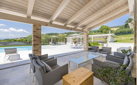 Villa Aso: Mobili Da Esterno, Portico, Shade, Sedia, Estate, Cucina & Sala Da Pranzo Tavolo, Struttura Esterna, Terrazza, Ricorrere, Fascio