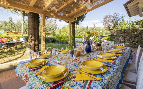 Country House Casalguidi 191 Private Pool: Tovaglia, Tavolo, Tavola, Mobilia, Biancheria, Dishware, Cibo, Serveware, Sedia, Sala Da Pranzo