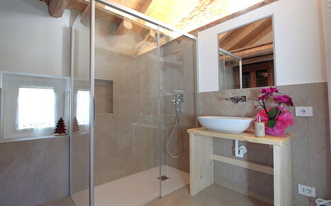 Baita Tersilia Mountain And Lake, Veneto: Pavimentazione, Idraulico Fixture, Interior Design, Bagno, Pavimento, Parete, Legna, Soffitto, Camera, Idraulico
