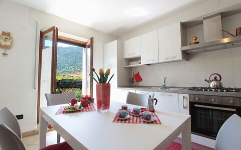 Apartment With Garden, Del Corlo Lake, Belluno: Tavolo, Cabinetry, Proprietà, Mobilia, Controsoffitto, Pianta, Cucina, Interior Design, Cucina Stufa, Pavimento