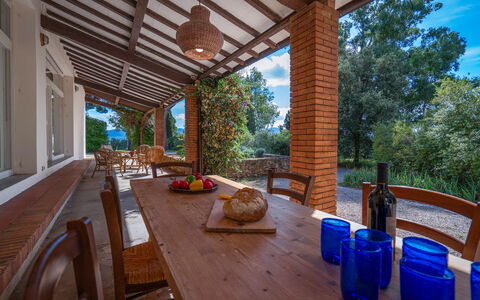 Poggetti San Luigi Country Home Follonica: Tavolo, Mobilia, Proprietà, Blu, Pianta, Sedia, Portico, Legna, Vaso Di Fiori, Albero