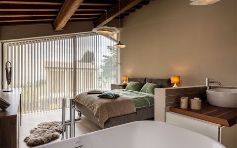 Melaiolo Modern Apartment With Pool, Montaione, To: Interior Design, Mobilia, Parete, Soffitto, Pavimentazione, Camera, Pavimento, Camera Da Letto, Illuminazione, Letto