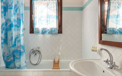 Apartments With Pool Country Village, Stintino: Blu, Bagno, Idraulico Fixture, Interior Design, Vasca Da Bagno, Pavimentazione, Specchio, Rubinetto, Pavimento, Idraulico