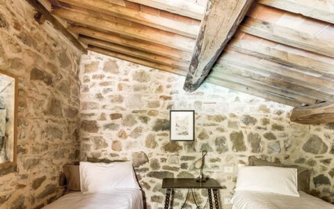 Mulino della Frateria: Parete, Muro ​​Di Pietra, Soffitto, Camera Da Letto, Letto, Bedding