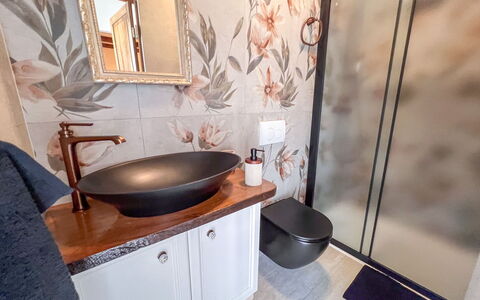 Vila Jurja: Idraulico Fixture, Lavandino Del Bagno, Interior Design, Bagno, Lavello, Idraulico, Specchio, Vaso Di Fiori, Rubinetto, Mobiletto Del Bagno