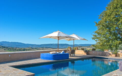 Villa Sagrantino: Blu, Piscina, Materiale Composito, Mobili Da Esterno, Ricorrere, Shade, Ombrello, Giochi D'Acqua, Lettino, Reflecting Pool
