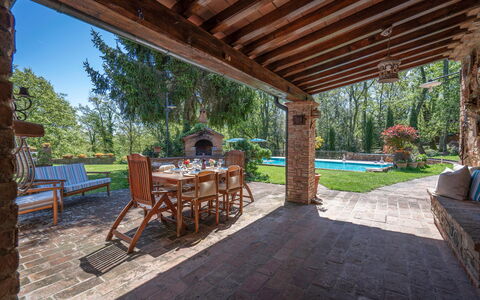 Grace Home, Pool, Wifi, Gambassi Terme: Mobilia, Legna, Sedia, Tavolo, Mobili Da Esterno, Shade, Giardino, Estate, Brick, Backyard