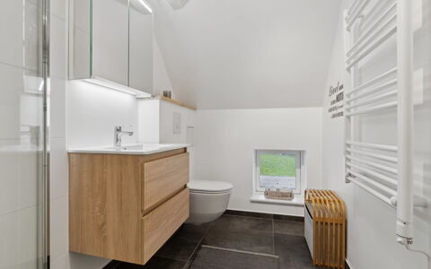 Svenne - 1.4Km from the Sea: Pavimentazione, Interior Design, Pavimento, Idraulico Fixture, Legna, Mobiletto Del Bagno, Rubinetto, Soffitto, Lavello, Bagno