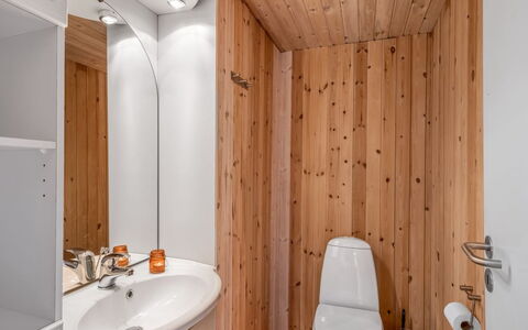 Blesse - 500M to the Fjord: Pavimentazione, Parete, Legna, Pavimento, Interior Design, Idraulico Fixture, Soffitto, Lavandino Del Bagno, Bagno, Camera