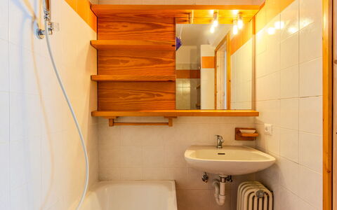 Tra le Piste: Lavandino Del Bagno, Parete, Idraulico Fixture, Pavimentazione, Legna, Bagno, Interior Design, Pavimento, Lavello, Rubinetto