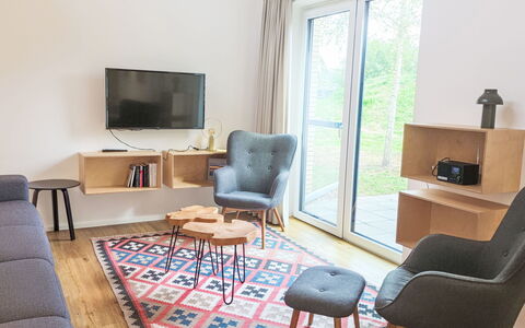 Dünenblick 165 (Seenähe): Mobilia, Interior Design, Pavimentazione, Pavimento, Legna, Sedia, Camera, Soggiorno, Tavolo, Pavimento In Legno