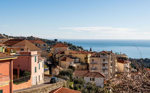Terrazza con Glicine: Blu, Costruzione, Zona Residenziale, Orizzonte, Città, Casa, Estate, Cittadina, Quartiere, Casa