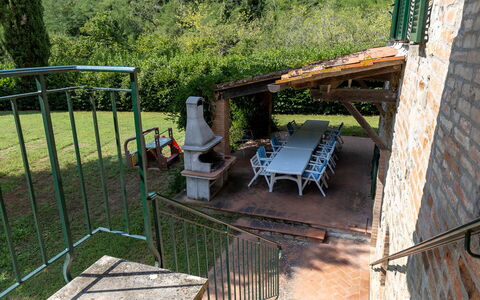 Mulino di Carpineto with Pool Gaiole in Chianti: Mobilia, Tavolo, Mobili Da Esterno, Sedia, Tavolo Esterno, Backyard, Cortile, Shade, Balcone, Struttura Esterna