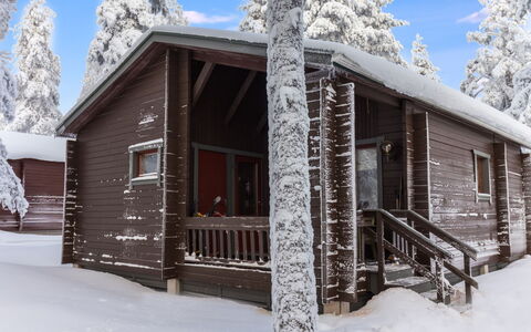Kelokaltiokylä Mökki 58: Neve, Legna, Inverno, Villetta, Casa, Congelamento, Casa, Log Cabin, Larice, Pendenza