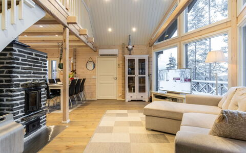 Villa Loisto: Legna, Soffitto, Casa, Villetta, Log Cabin, Inverno, Soggiorno, Latifoglie, Lampada, Fascio