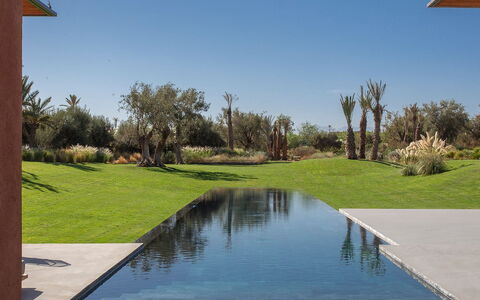 Villa Palmeraie: Riflessione, Piscina, Landscaping, Stagno, Reflecting Pool, Ombra, Giochi D'Acqua