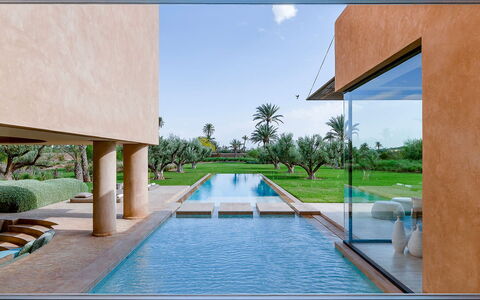 Villa Amrabat: Piscina, Ricorrere, Shade, Eco Hotel, Landscaping, Riflessione, Hacienda, Giochi D'Acqua, Estate