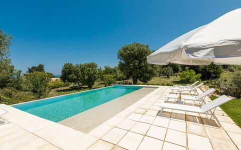 Villa Riva: Blu, Piscina, Giardino, Shade, Landscaping, Flagstone, Piastrella