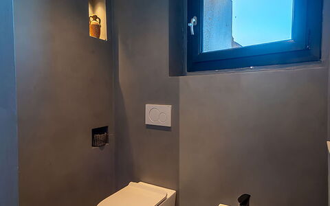 Iris House: Idraulico Fixture, Toilet Seat, Gabinetto, Pavimentazione, Bagno, Pavimento, Idraulico, Specchio, Bidet, Piastrella